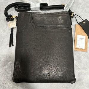 Margot Split Pocket Black Leather Crossbody Bag NEW